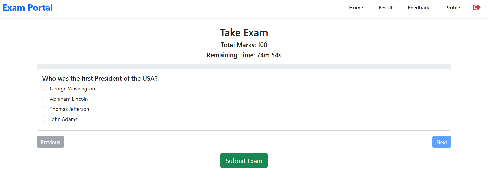 Exam Portal Web Application Screenshot